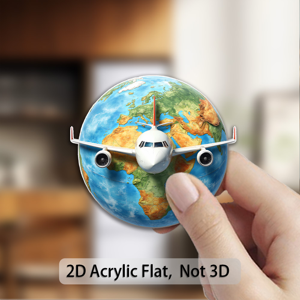 TEMU (2026) 1pc 2d Flat, Acrylic Magnet, Adventure Watercolor Airplane Art - Vibrant Earth And Flight Scene - , Room Decor, Christmas And Birthday