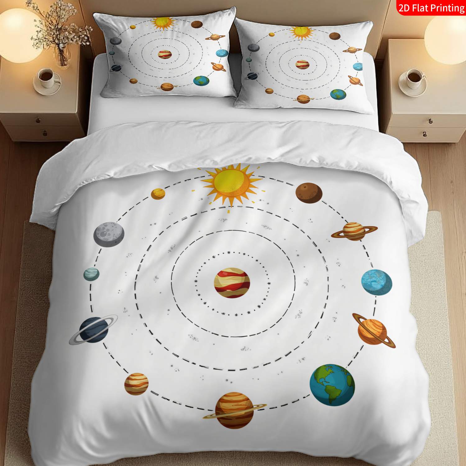 item picture 2 3pcs 2d flat printing modern minimalist solar system quilt cover bedding multicolor planets sun stars print pattern and text suitable for bedroom decoration 1 duvet cover and 1 2 pillowcases without core