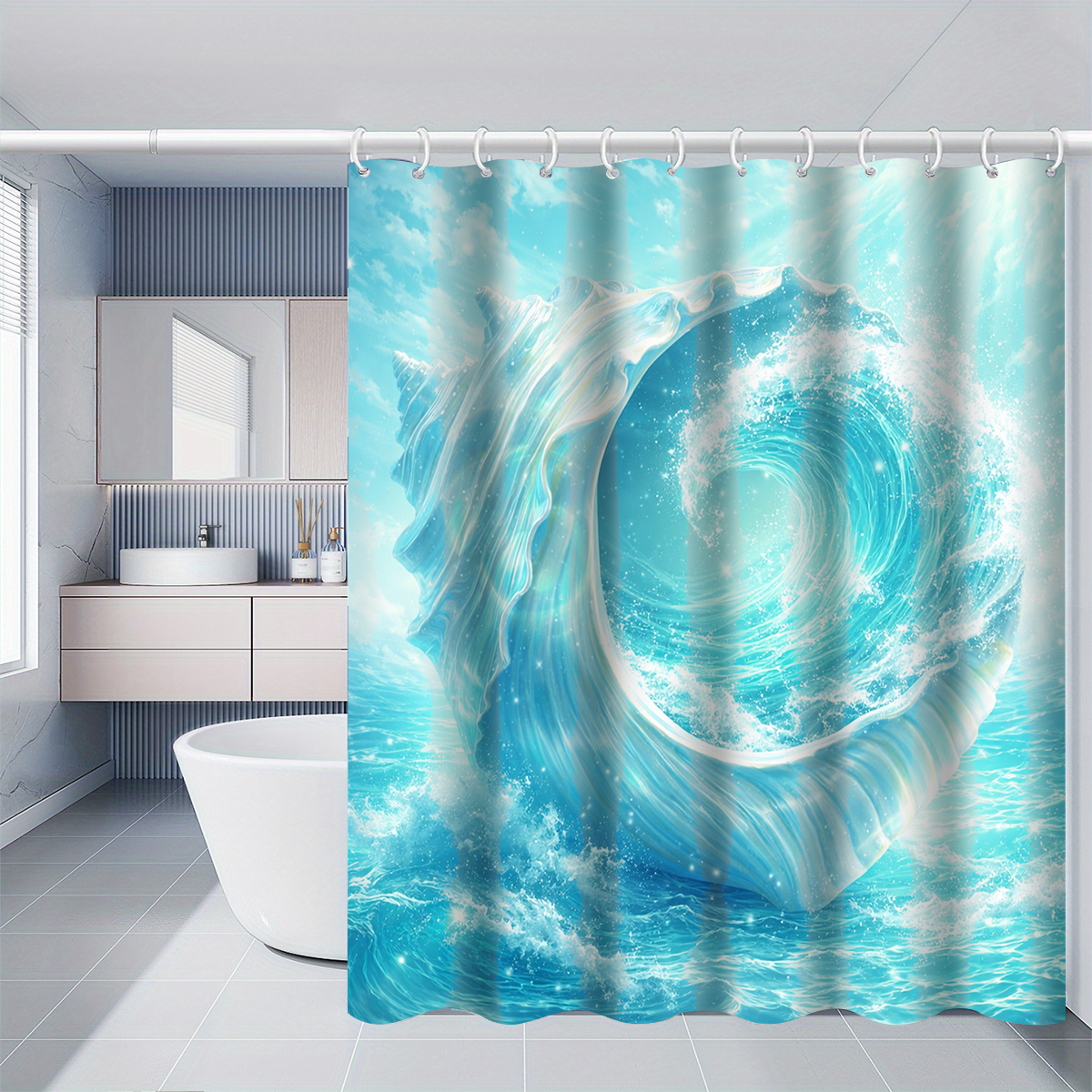 Seashell and Wave Shower Curtain, Multi-Size Options Available