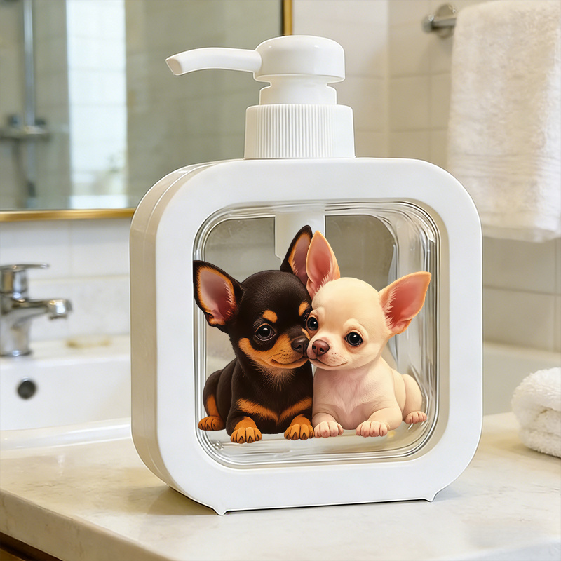 TEMU 1pc Home Bathroom Dispenser, Soap Lotion Pump Bottle With Chihuahua Pattern, Manual Pump Refillable Bottle, Made Of Sturdy Plastic, Suitable For