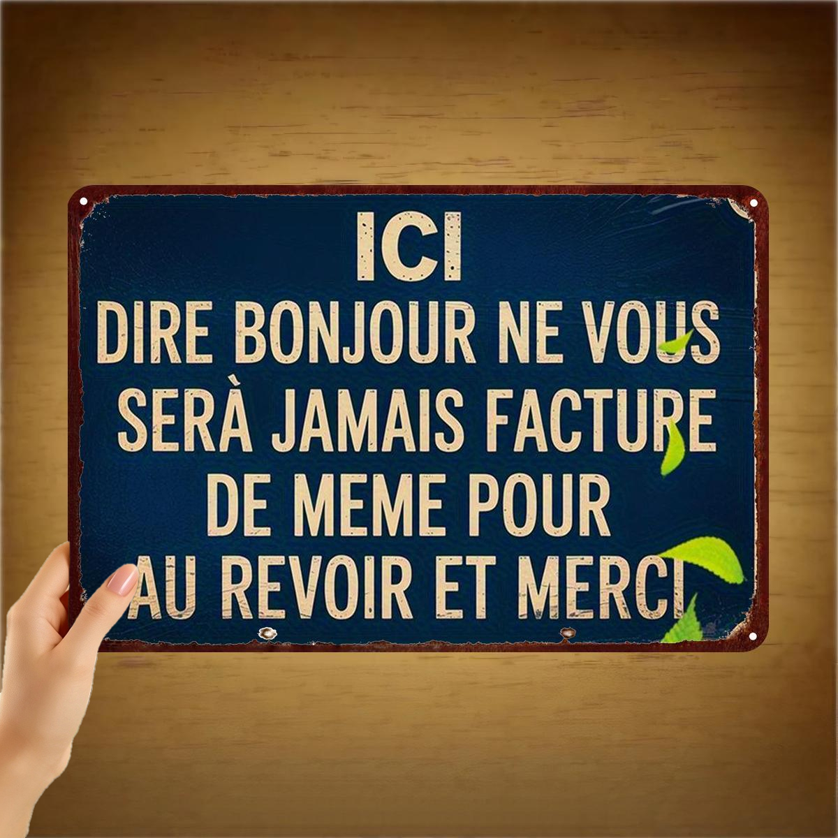 TEMU Plat 2D, 1 pièce, "Art de panneau en métal français vintage : 'Ici, ne sera facturé, pour au revoir et ' – Décor rustique et ' 8×12 pouces, Plat