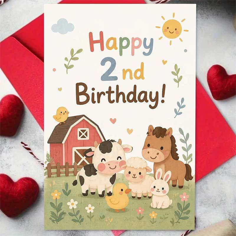 TEMU 1 Greeting Card + 1 Envelope, Adorable Farm-themed Birthday Card. Features Cows, Horses, Sheep, Ducks, Rabbits, And A Barn Design, Celebrating A