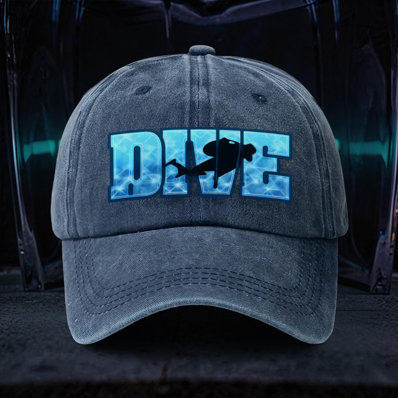 TEMU Washed Baseball Cap, Diving Theme Trendy Classic Couple Hat, Comfortable Athletic Streetwear, Suitable For Outdoor Adventure, Beach Vacation,