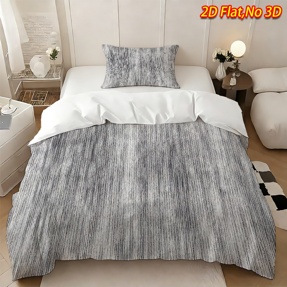 TEMU 2/3pcs 2d Flat Printing Spring/summer New Arrival Simple Gray Tone Gradient Vertical Stripe Duvet Cover Set (1*duvet Cover   1/2*pillowcases, No
