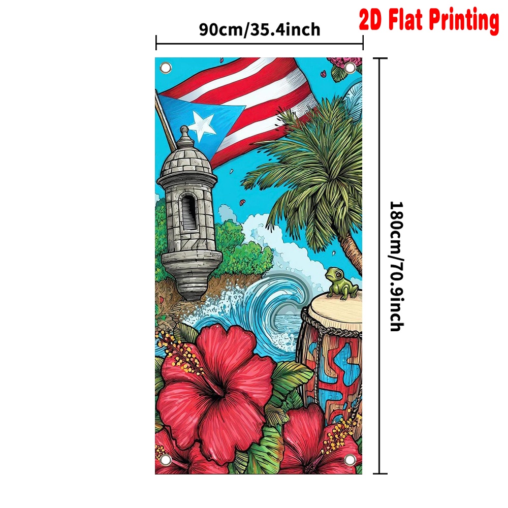 TEMU 2d Flat, 2d Door Banner, 1pc 2d Flat Printing Door Banner Puerto Tropical Scene Polyester For Indoor And Outdoor Decor For Entrances Door