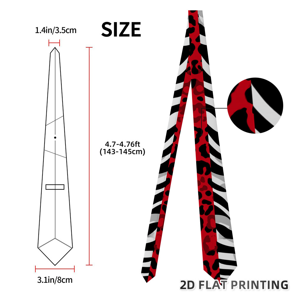 TEMU 1pc, 2d Flat Novelty Leopard Print Design Printed Tie, Lightweight Fashion For Men And Women, Suitable For Parties Banquets , Ideal Gift