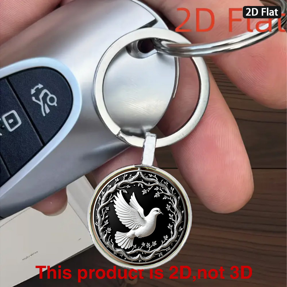 TEMU 1pc 2d Flat, Black And White Minimalist Style "flying And Root Of Life" Themed Keychain, Exquisite Design, Sparkling Texture, Suitable For Car