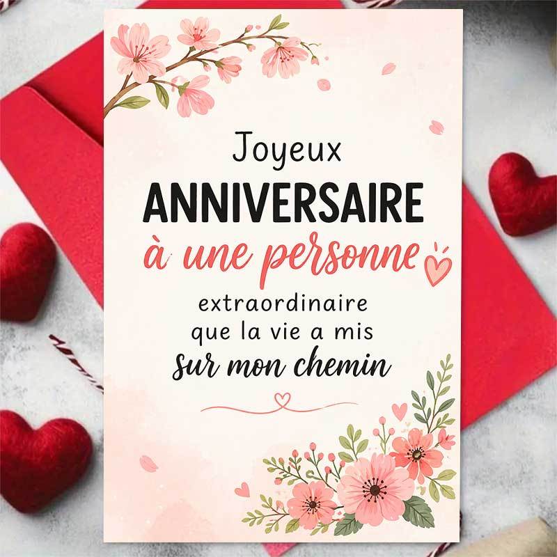 TEMU 1 Carte de vœux + 1 Enveloppe. Carte d'anniversaire plate 2D de style français, avec des branches florales roses et une de cœur, avec le message