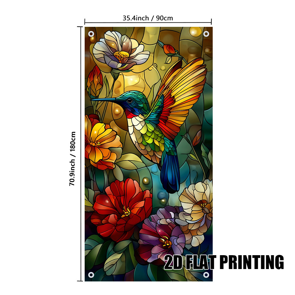 TEMU 2d Flat, 2d Door Banner, (2d Flat) 1pc Colorful Hummingbird And Flowers Door Banner, Festive Entrance & Garden Wall Hanging, No Power Needed,
