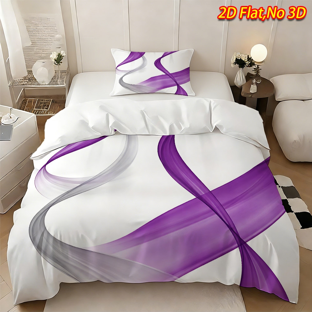 TEMU 2pcs/3pcs Goviov Modern Bedspread Cover Set Suitable For , Minimalist Abstract Purple-gray Curved Ribbon Pattern Duvet Cover With Pillowcases,