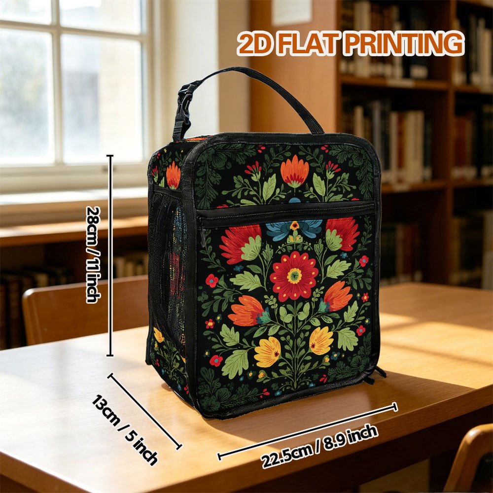 TEMU 1pc Jiriaya Insulated Lunch Bag & Cooler Tote Suitable For Work, Picnic, Beach, Camping - Vibrant Floral Oxford Cloth Bag With Zipper Closure,