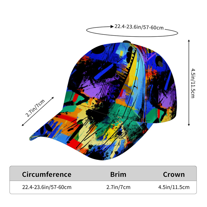 TEMU 1 Casquette de baseball avec imprimé coloré de graffitis et de , chapeau de soleil pour la détente quotidienne et décontractées, design élégant