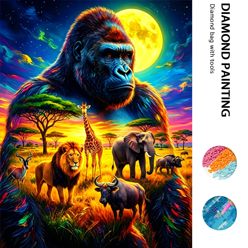 TEMU 1 Set Afrikanisches Wildtier Muster 5D Diamant Malerei Set, Große Größe Erwachsene 5D Diamant Malerei Set, Geeignet für Anfänger Runde Diamant