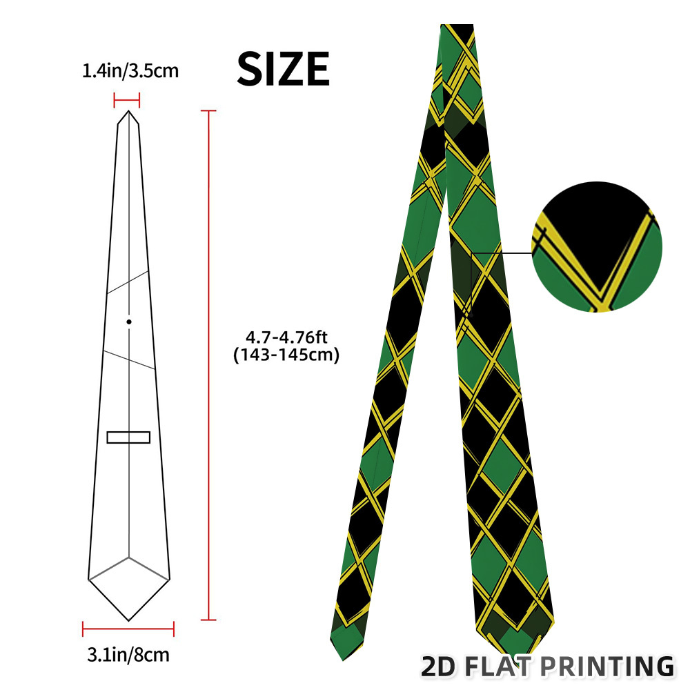 TEMU 2d Flat Printing, 1pc Fashion Green And Black Diamond Trendy Neck Tie Great For Festive Celebrations, Evening Gatherings, And Meaningful