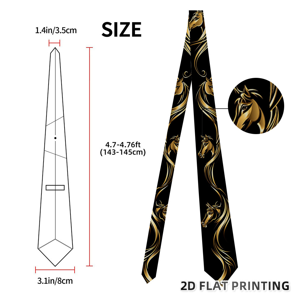 TEMU 1pc Golden Horse Silhouette Neck Tie - Luxury Horse Print Suitable For Weddings, , Business Events, Smooth Comfortable Wearable Horse-themed
