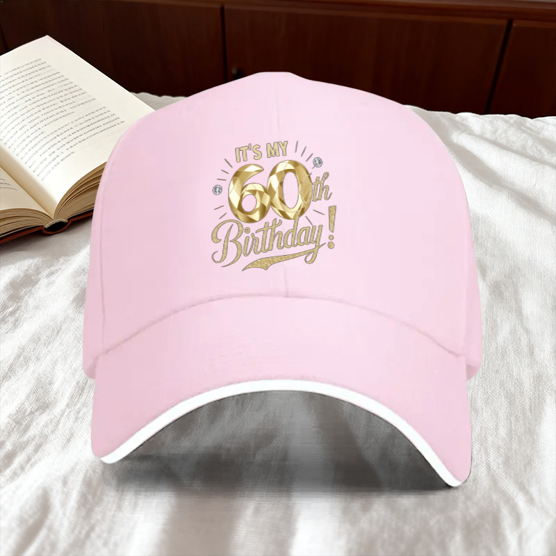 TEMU 1pc, Adjustable "happy 60th Birthday" Sandwich Baseball , Lightweight Printed Women's Hat, "60th Birthday Party Gift" Men's Trendy , An Ideal