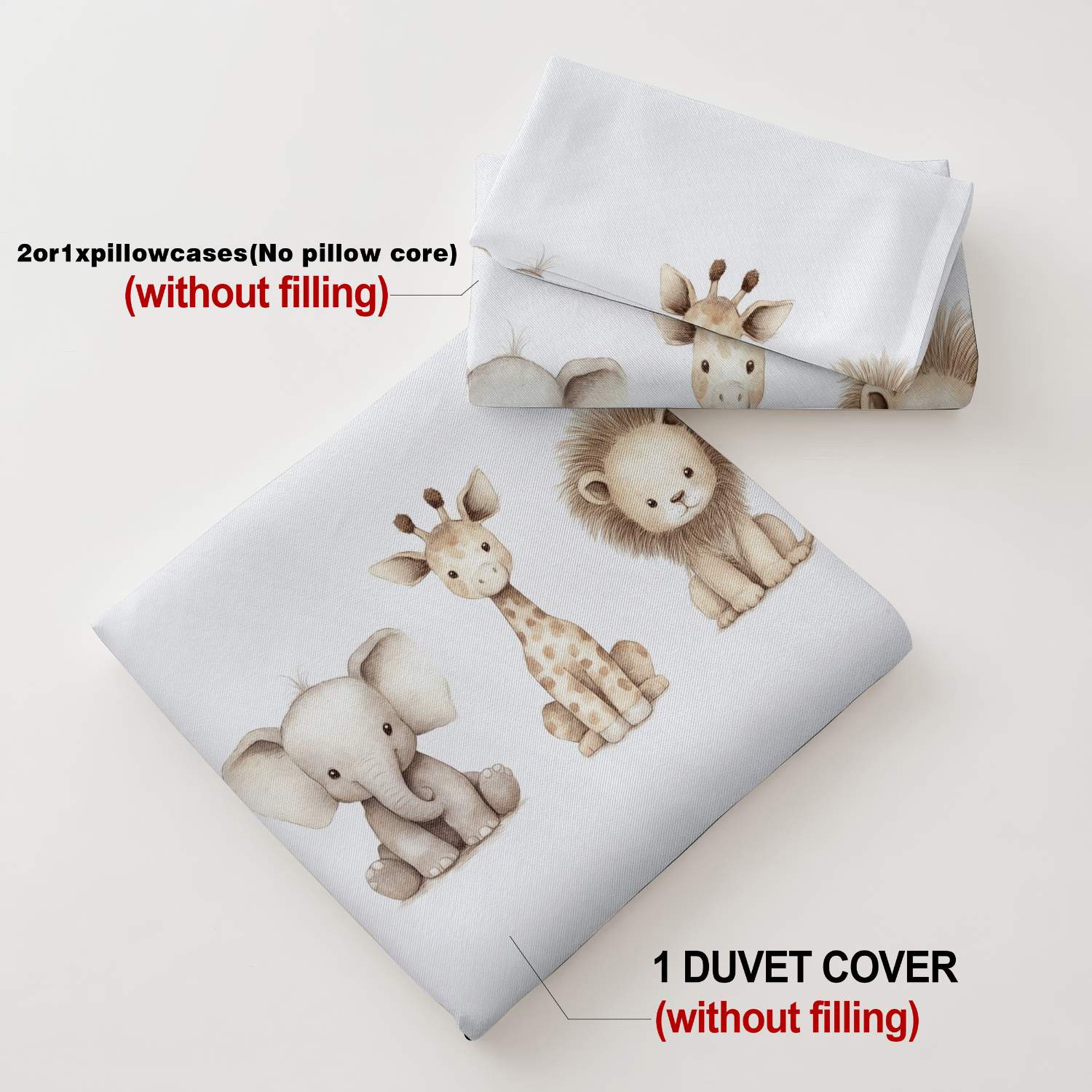Cute Animal Themed Quilt Cover Bedding Set, Beige & White Prints