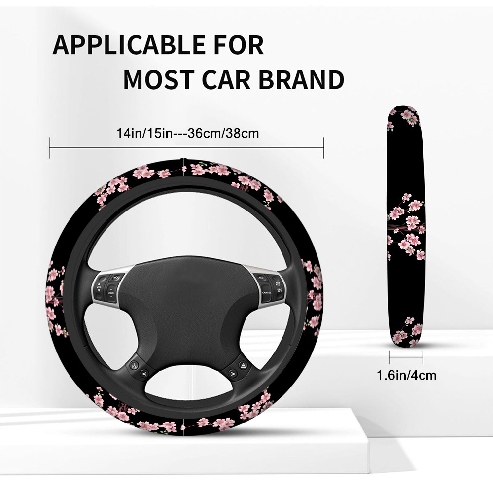 TEMU 1pc Cherry Branches Repeat Steering Wheel Cover – Modern Aesthetic, Universal Fit, And Clean