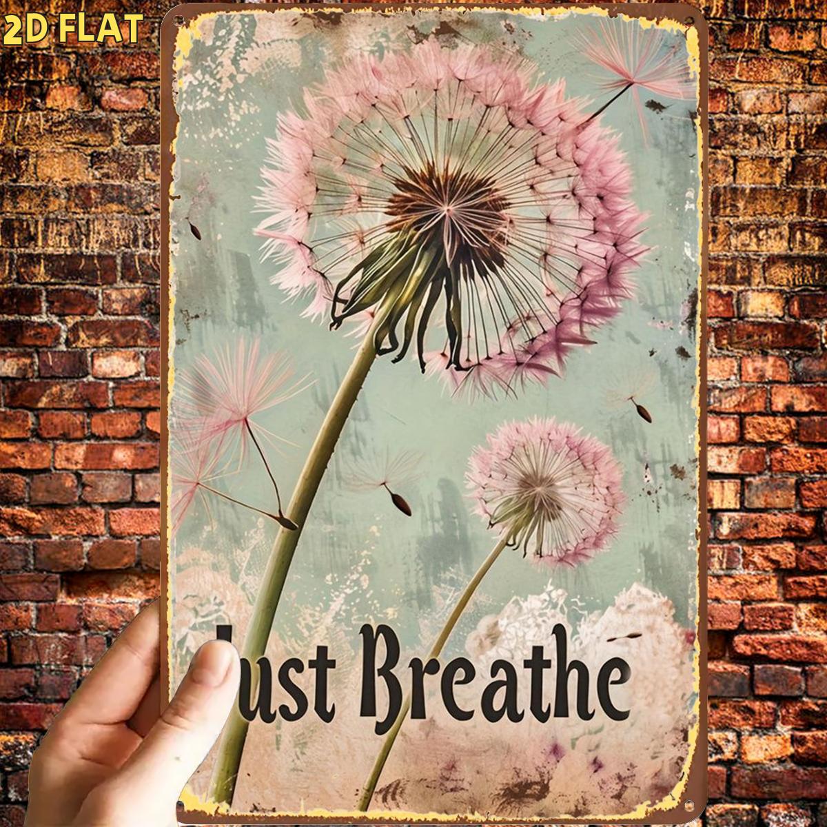 TEMU 2d Flat, 2d Flat,1pc, Funny Dandelion Breathe Wall Iron Sign, Pre-drilled Holes, Suitable For Indoor, Garden,outdoor, Home, Office, Toilet