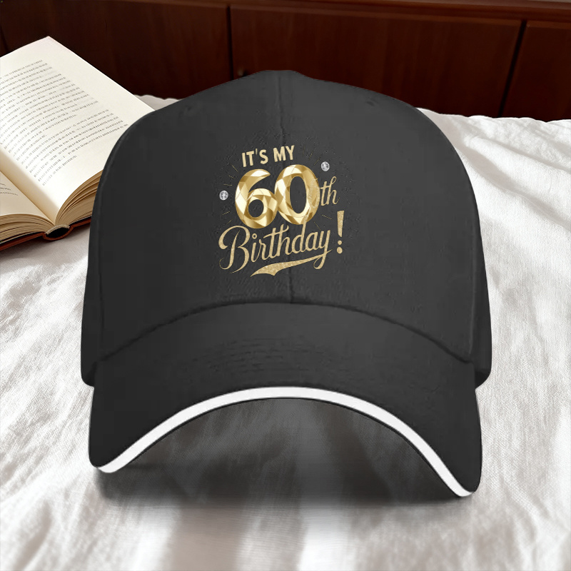 TEMU 1pc, Adjustable "happy 60th Birthday" Sandwich Baseball , Lightweight Printed Women's Hat, "60th Birthday Party Gift" Men's Trendy , An Ideal
