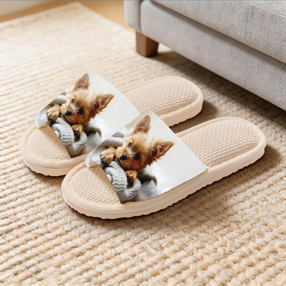 TEMU Pantoufles pour femmes, motif chiot du Yorkshire, pantoufles d'été antidérapantes à semelle souple absorbante et respirante , chaussures pour