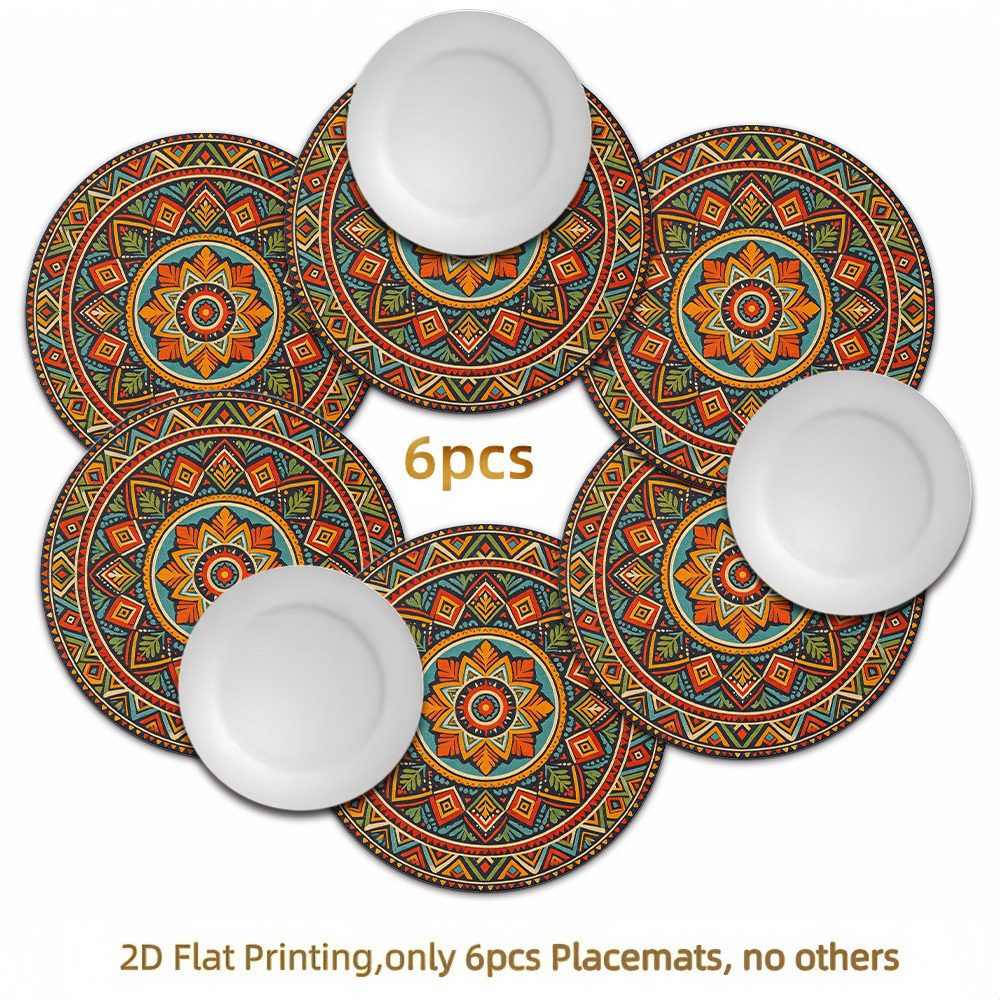 TEMU Lot de 6 sets de table ronds bohèmes à mandala, antidérapants et résistants à la chaleur, pour table d'intérieur/extérieur, décoration bohème