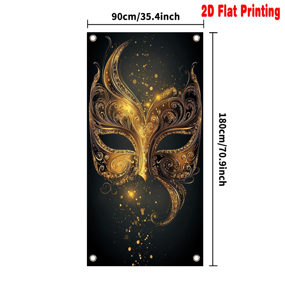 TEMU 2d Flat, 2d Door Banner, 1pc 2d Flat Printing Door Banner Masquerade Golden Mask Polyester Use For Home Or Restaurant Decoration Seasonal Home