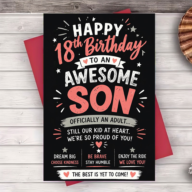 TEMU Carte de vœux Joyeux 18e anniversaire pour fils, carte de vœux souvenir de famille fière