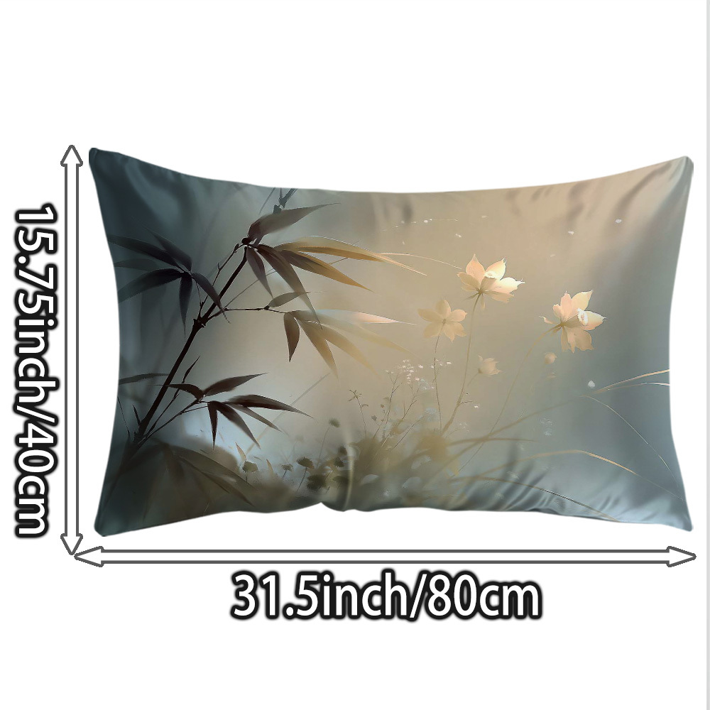 TEMU 1pc-bamboo And Delicate Flowers In Soft Light Pattern Double-sided Printed Silk Pillowcase/home Decoration/ice Feeling/bed Pillowcase Protective
