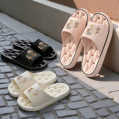 pair of character graffiti print slippers mens and womens non slip eva slippers lightweight quick drying comfortable durable beach sandals round toe design for indoor outdoor season sandals slippers