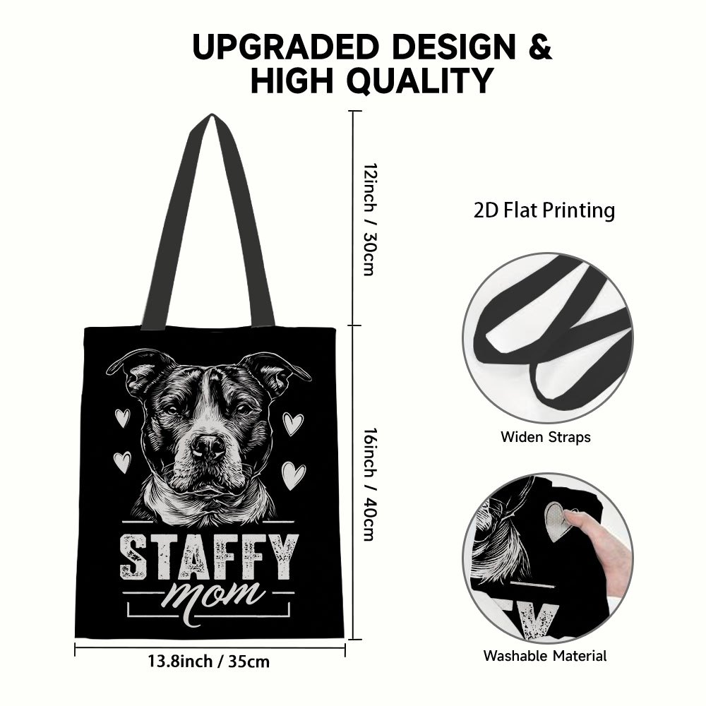 TEMU 1pc-2d Flat Dog With Hearts Canvas Handbag, Large-capacity Durable Polyester Canvas Shoulder Bag, Reusable Grocery Bags, Perfect For Parties,