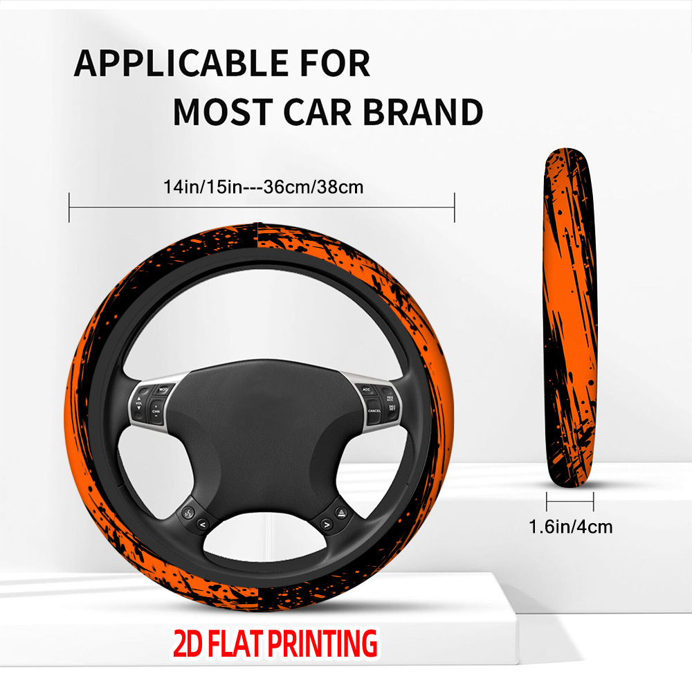 TEMU 1pc Fit Steering Wheel Cover Compatible For Car, Orange Splatter Pattern Wheel With Non-slip Grip, Dashboard Accessory Suitable For Vehicle