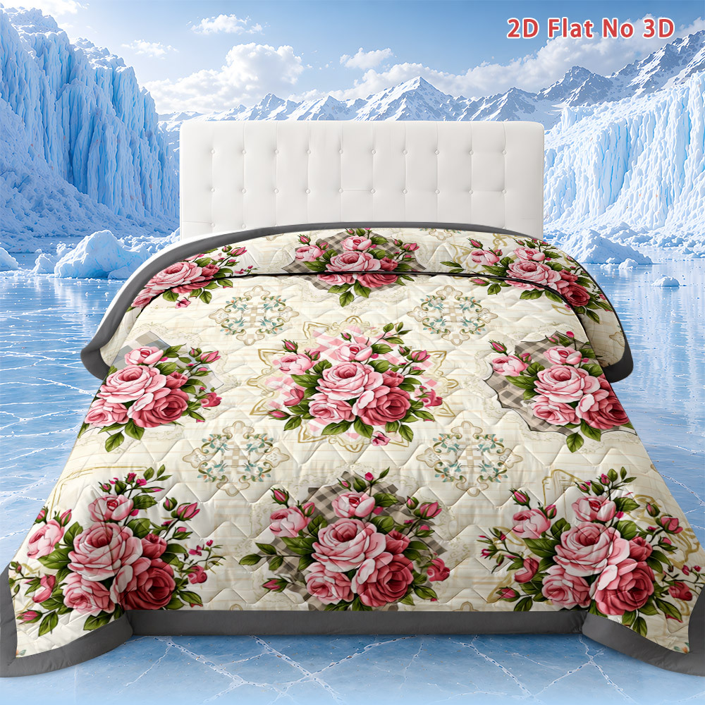 TEMU Latacaca 2d Flat Floral 1pc Quilts Only Floral Quilted Comforter Queen Size All Season Bedding Cooling Blanket For Hot Sleepers Lightweight