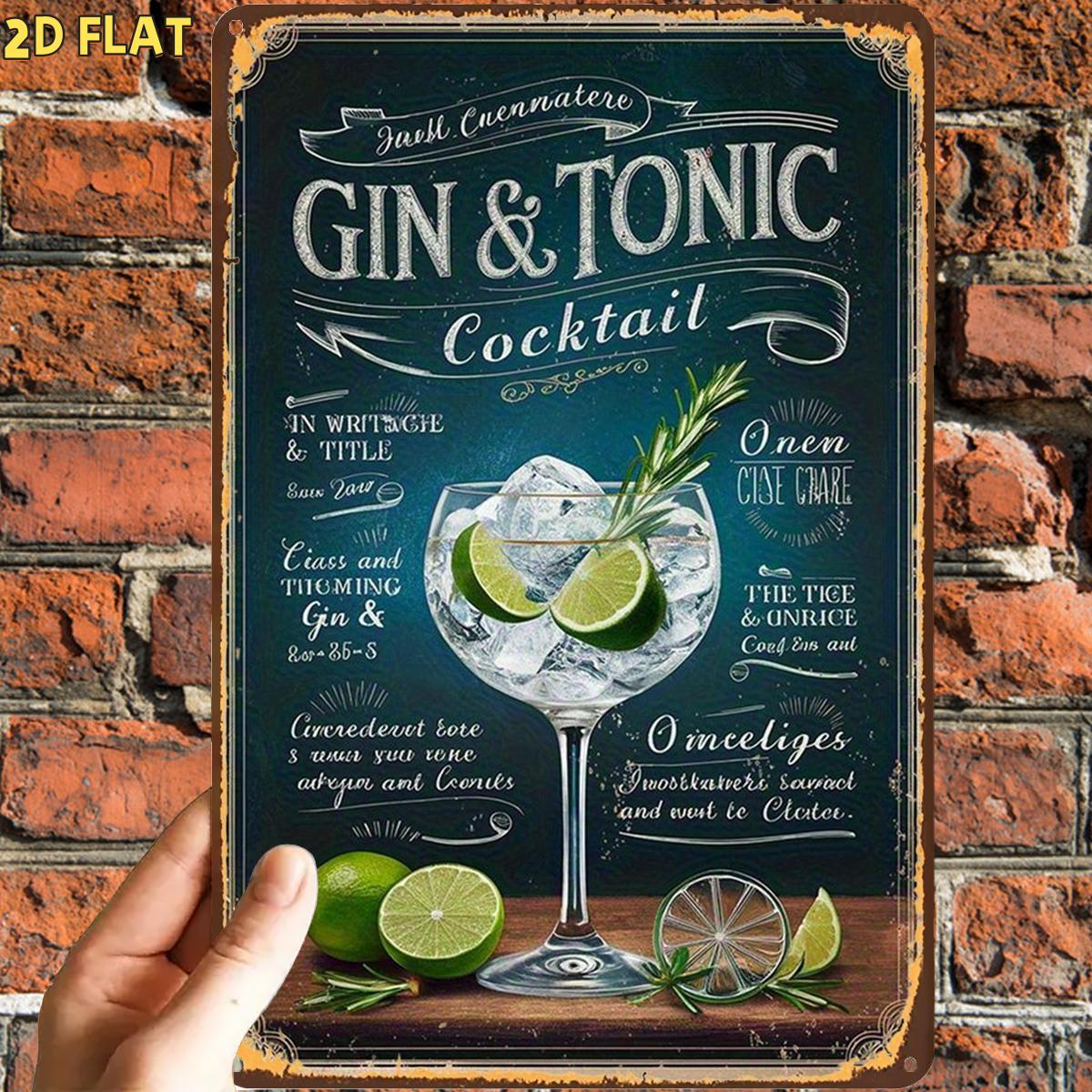 TEMU Piatto 2D, Piatto 2D, 1 pz, Divertente Poster Retr簷 Gin & Tonic , Targa in Metallo e Ferro, Pre-forati, per Interni, Giardino, Esterni, Casa,