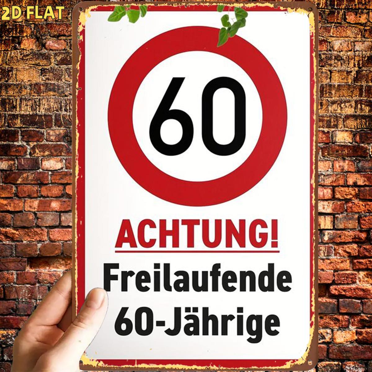 Image of 2d Flat, 1pc, Funny 60th Birthday Warning Sign Metal Iron Sign, Pre-drilled Holes, Suitable For Indoor, Garden, Outdoor, Home, Office, Toilet Decoration