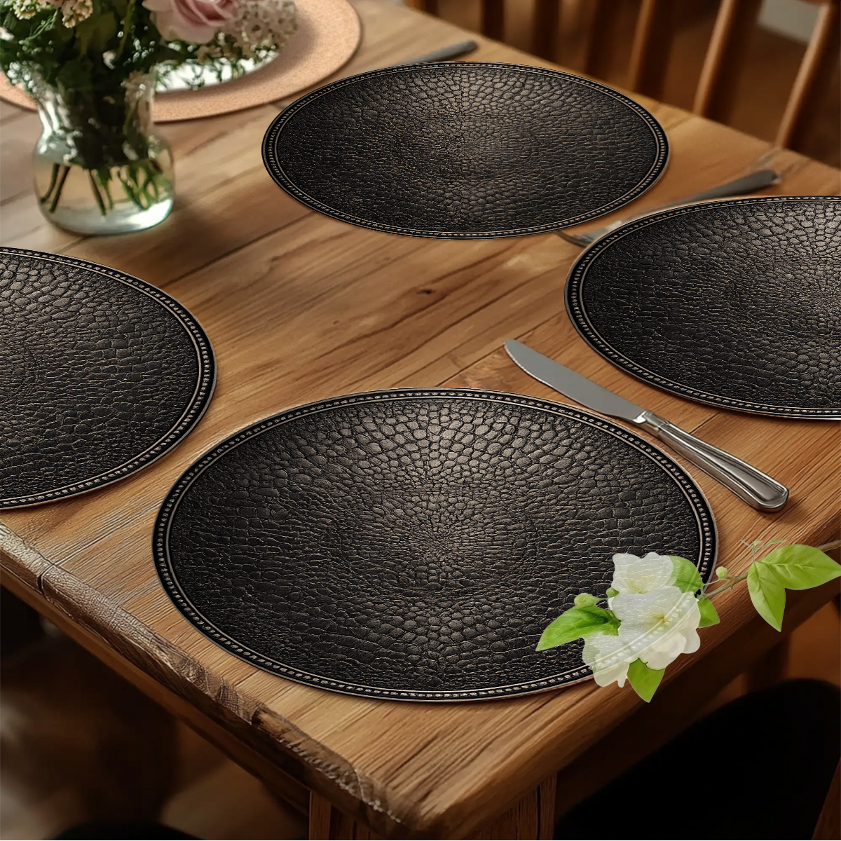 TEMU 4pcs Crocodile Texture Placemats Suitable For Restaurant, Wedding, Daily Dining - Round Table Protectors With Realistic Crocodile Scale, Machine