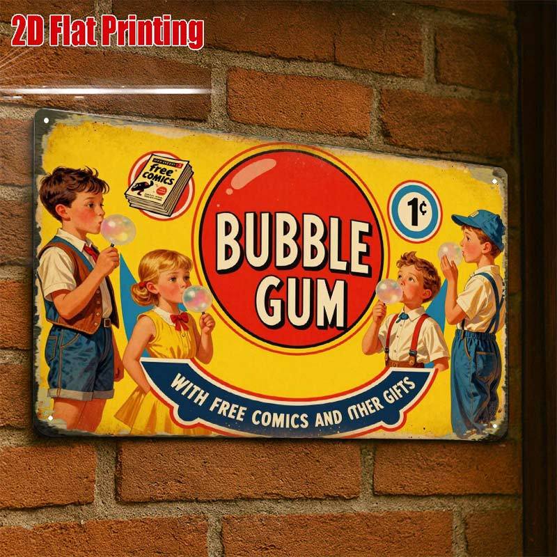 TEMU 2D Plat - 2D Plat 1pc, Bubble Gum avec Bandes Dessinées et Cadeaux Gratuits, Panneau Métallique Créatif - 8X12, Art Mural Café Garage, Cadeau