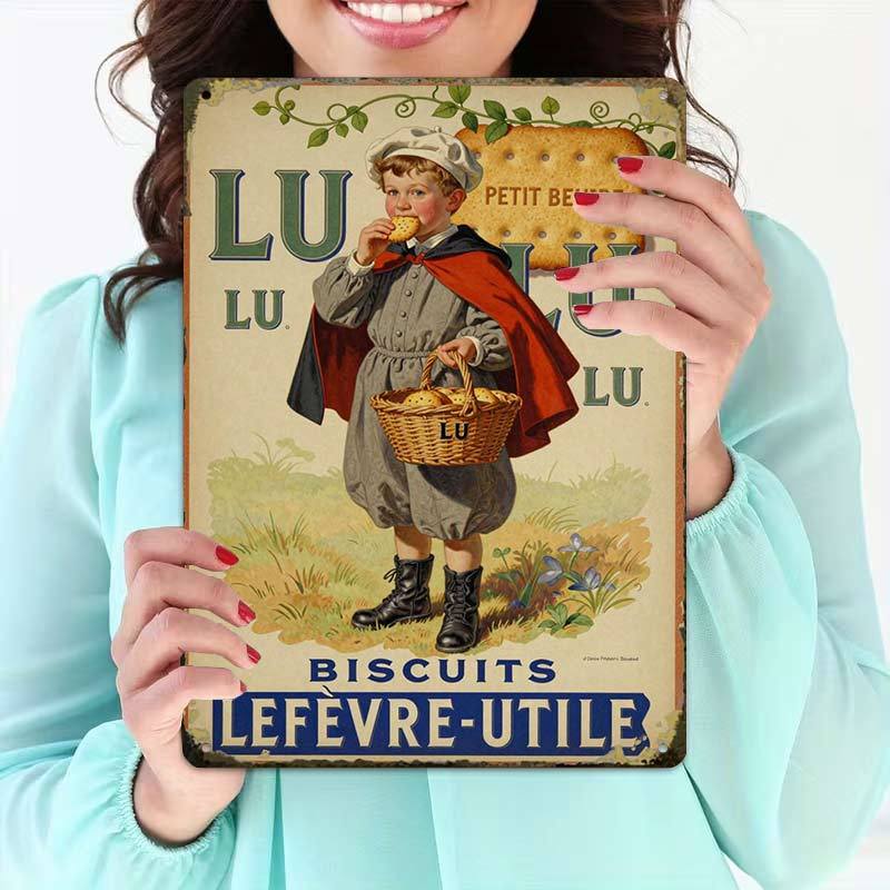 TEMU Plat 2D, 1 pièce, Affiche publicitaire vintage de biscuits, Panneau créatif en étain - 8x12, Art mural pour café et garage, Cadeau pour