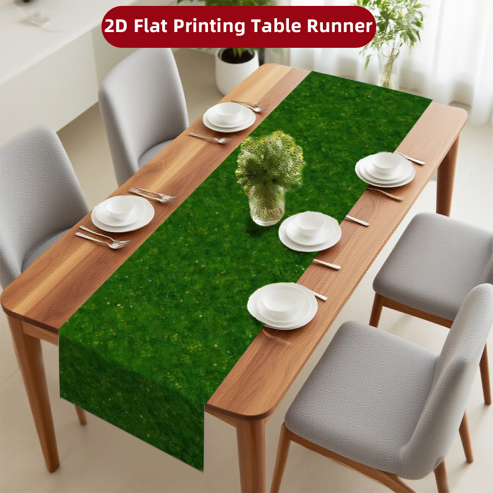 TEMU Nappe 2D Plate en Polyester Épaissie Résistante à l' Décorative Chemin de Nordique Texture d'Herbe Réaliste Adaptée à la Table du Salon/Table de