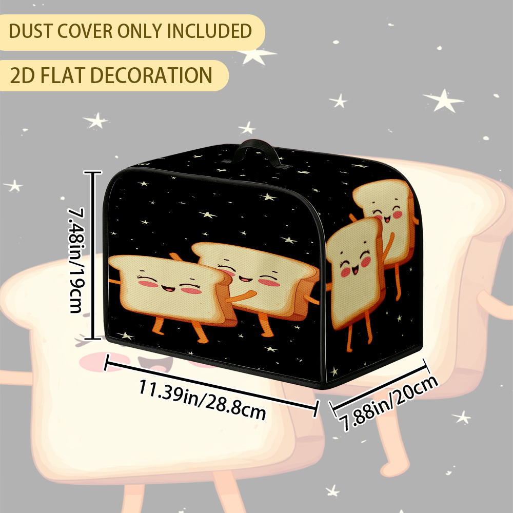 TEMU 2d Flat, 1pc Upgraded Dancing Toast With Stars Pattern Toaster Cover, Foldable Dust Proof Bread Machine Cover, With Top Handle Kitchen Baking