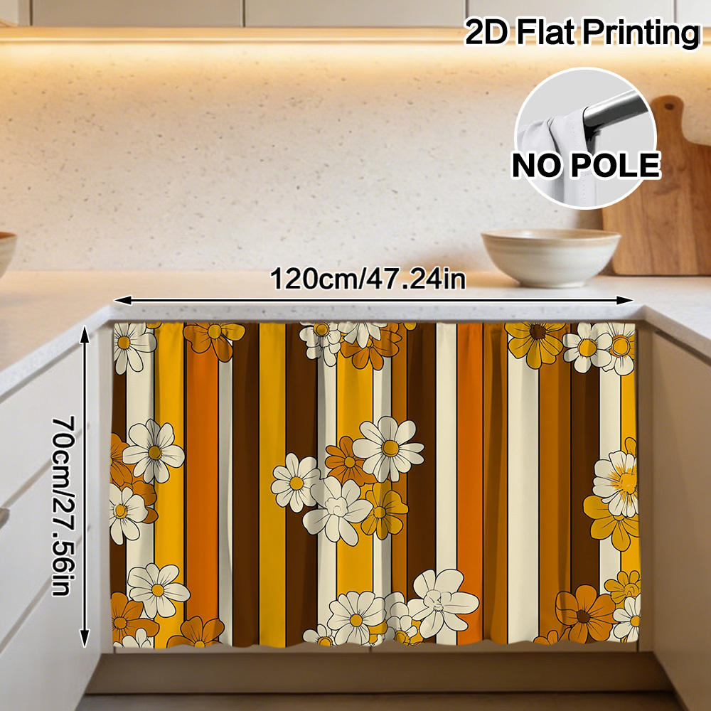 TEMU 2d Flat - 2d Flat - 2d Flat - 1pc Retro Colorful Floral Stripes Curtain & Cabinet Decor, Suitable For Home Decoration Such As Bathrooms, Living