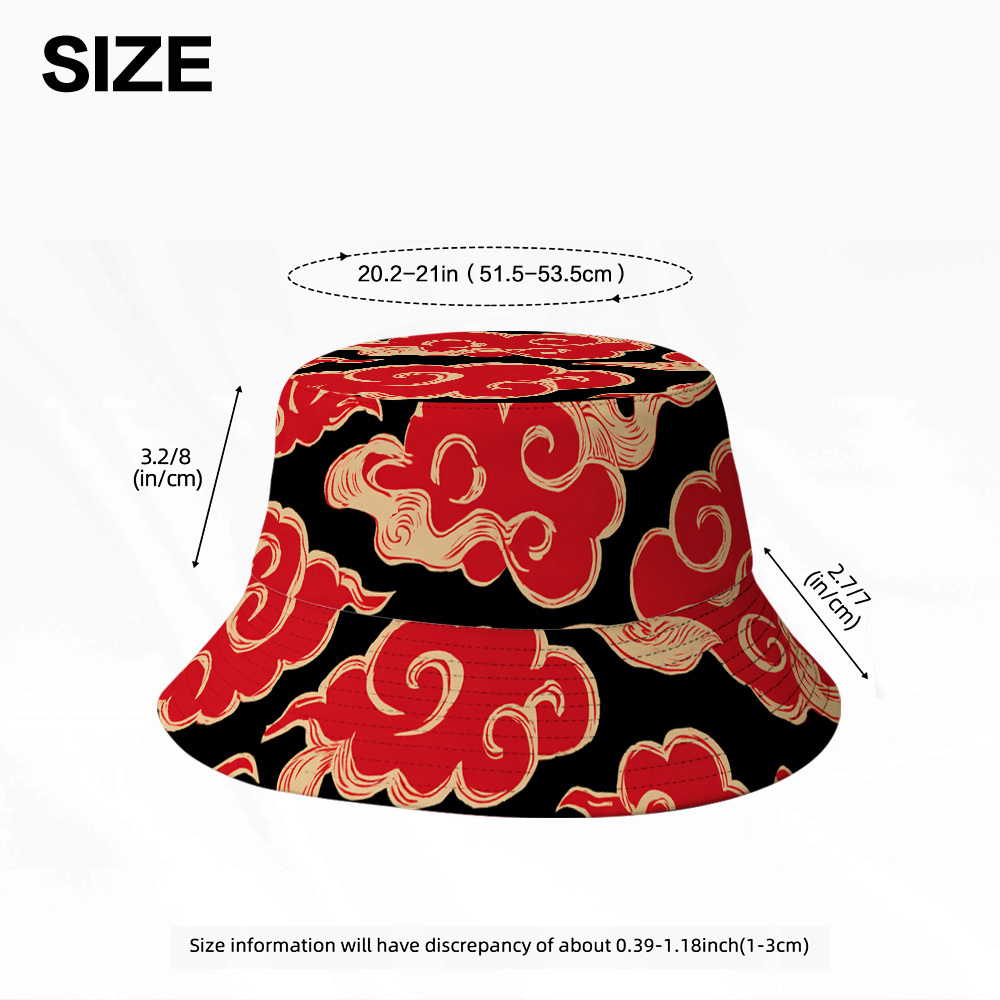 TEMU 1pc Chinese Red Clouds Printed Fisherman Hat, Fashionable And Lightweight Accessory For , Suitable For Men And Women, Suitable For Parties And