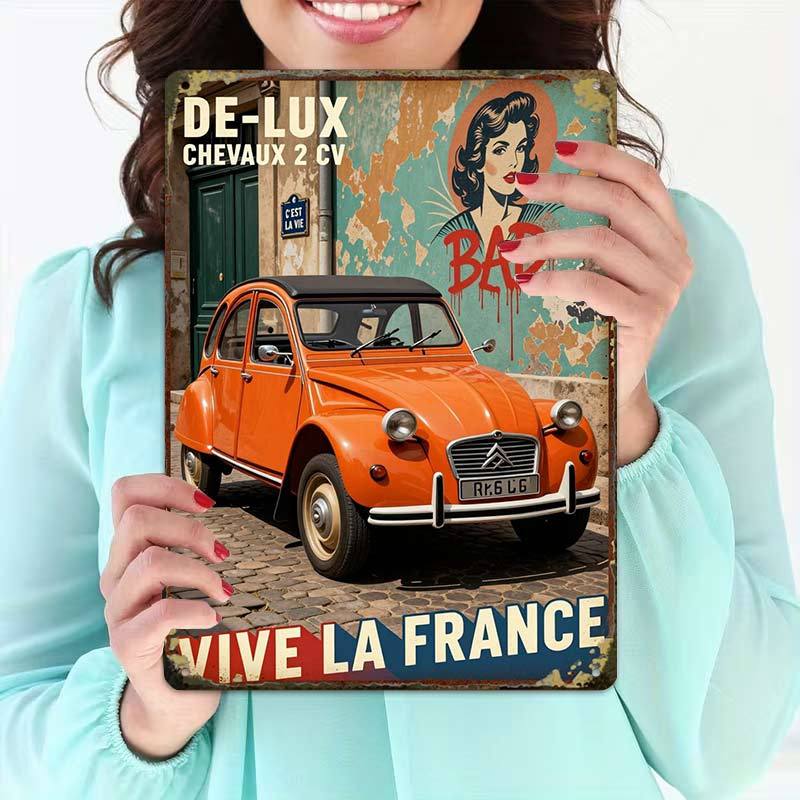 TEMU 2d Flat, 2d Flat1pcs,vintage Orange ?n 2cv Wall Art Postercreative Tin Sign -8x12 Wall Art Gift For Decor|iron Construction, Metal Wall Art