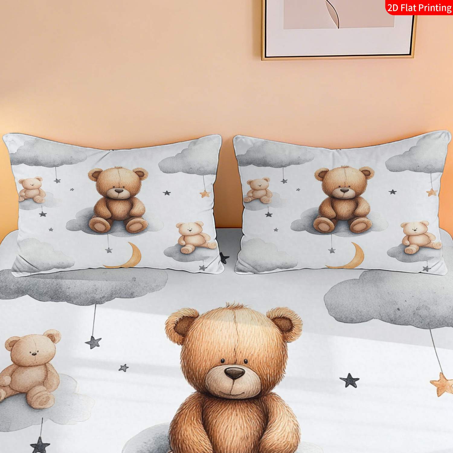 2/3pcs Cute Cartoon Style Teddy Bear And Clouds Theme Bedding