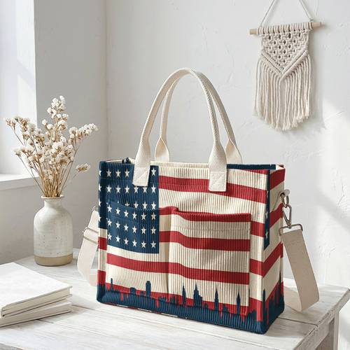 1pc womens crossbody bag american flag pattern 2 corduroy multi pocket dual use handbag crossbody essential for daily commuting shopping students workers style enthusiasts your style