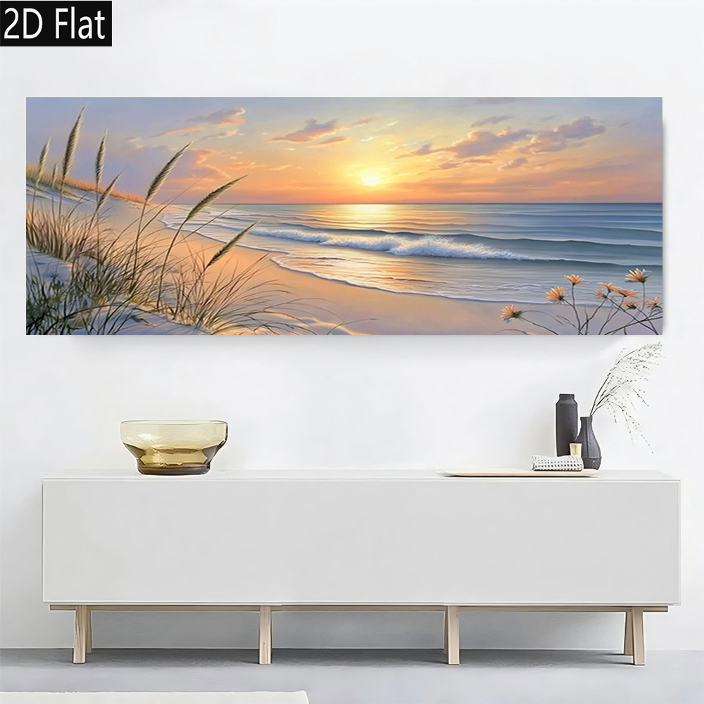 2d flat, 2d flat, 2d flat  . sonnenuntergangsstrandgras und   gemälde   große größe hintergrund wandkunst leinwand wandkunst moderner retro-stil hochwertiger druck   für   büro de