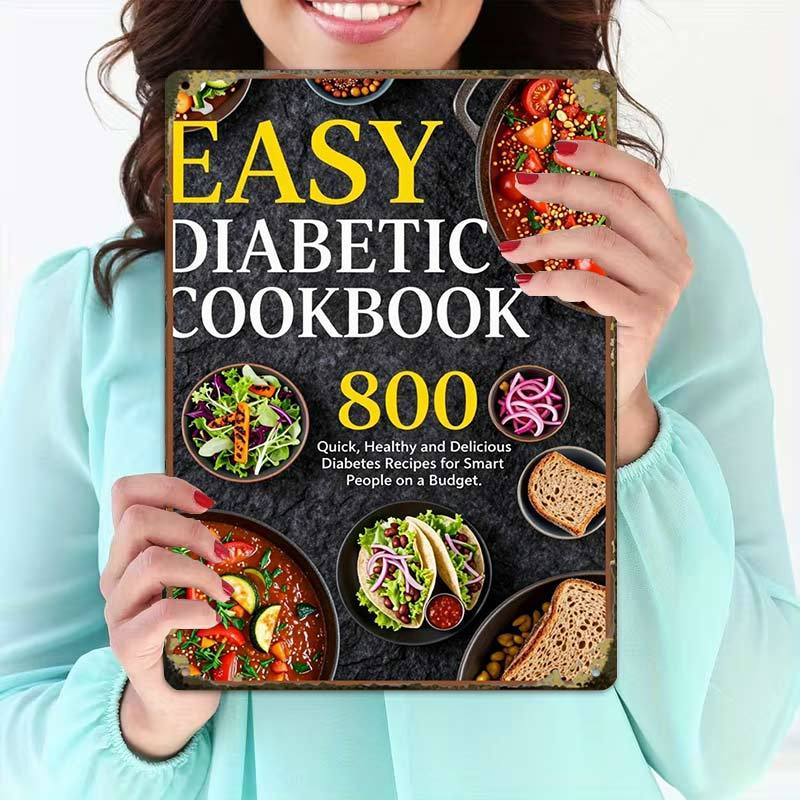 TEMU 2d Flat - 2d Flat1pc, Easy Diabetic Cookbook 800 Recipes Creative Tin Sign -8x12 Wall Art Gift For Decor|iron Construction, Metal Wall Art Decor