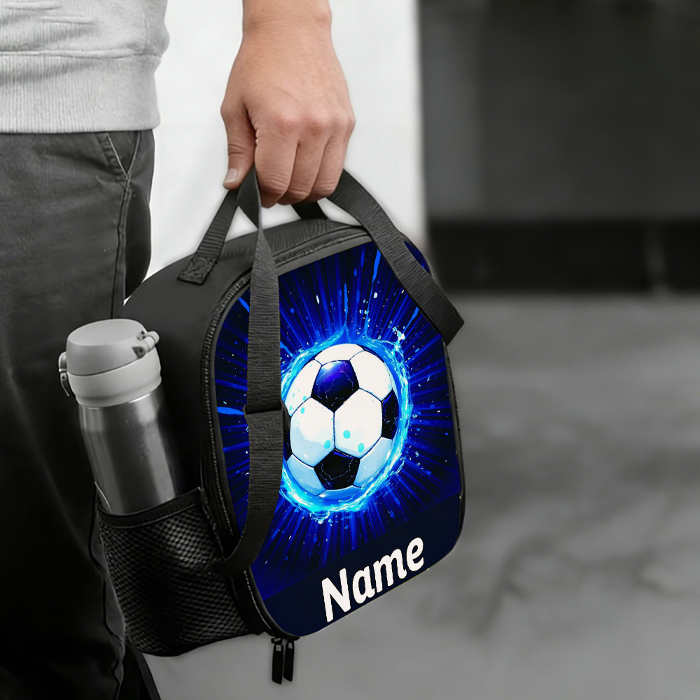TEMU 1pc, Customizable Text Soccer-themed Lunch Bag, Portable Reusable Name Custom Insulated Lunch Bag, Back-to-school Essential! High-quality