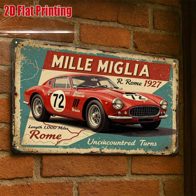 TEMU 2d Flat - 2d Flat1pc, Vintage Mille Miglia Racing Car Postercreative Tin Sign -8x12 Wall Art Gift For Decor|iron Construction, Metal Wall Art