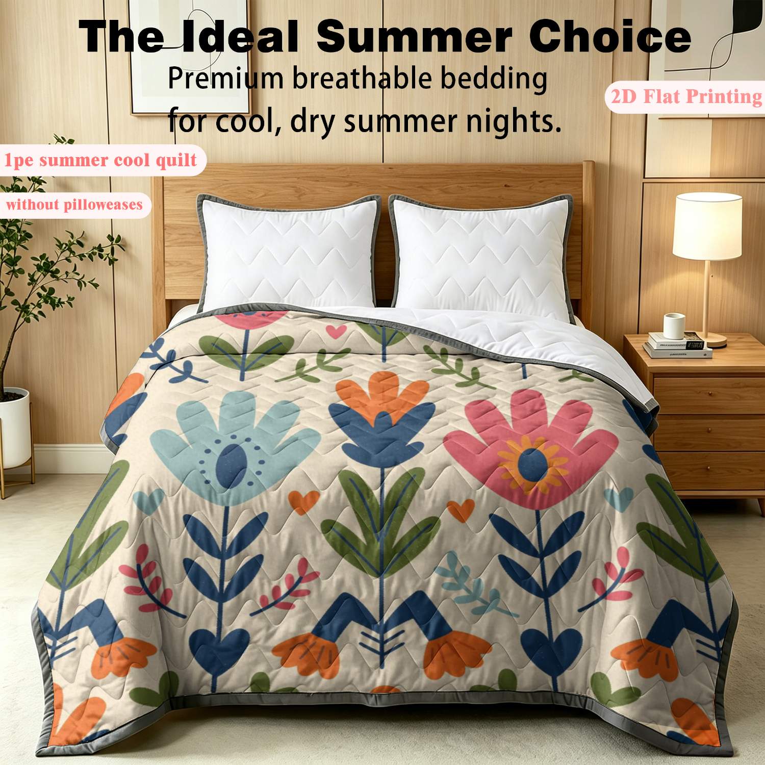 edredón   2d de 1 pieza con   floral  , solo edredón   1 sin fundas de almohada, diseño   de flores, hojas y corazones, colcha de cama,   decorativa  ,   y transpirable, estampado para ropa de cama de   y verano, decoración  , dormitorio